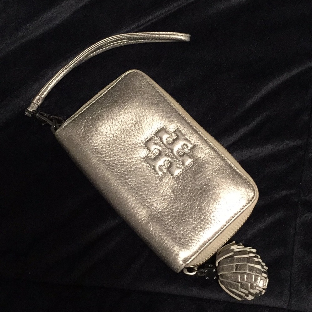 Silver Tory Burch Wristlet